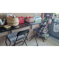 Two folding tables for eating, on the wall with stools and chairs , 250.00 aed (2 tables+2 chairs),