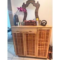 Wood Big shoe cabinet with carved mirror for selling